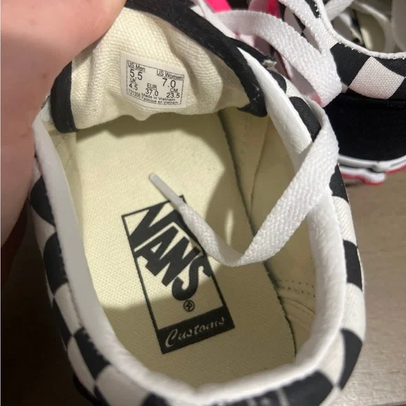 Vans Black and White Checkered Sneakers with Pink Highlights - Picture 5 of 5